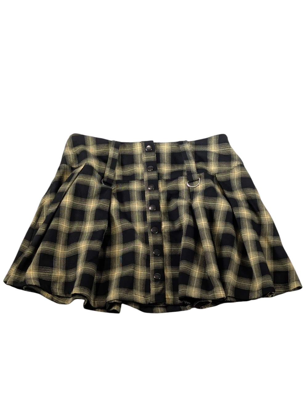 Hot Topic Yellow & Black Pleated Plaid Mini Skirt Size Med